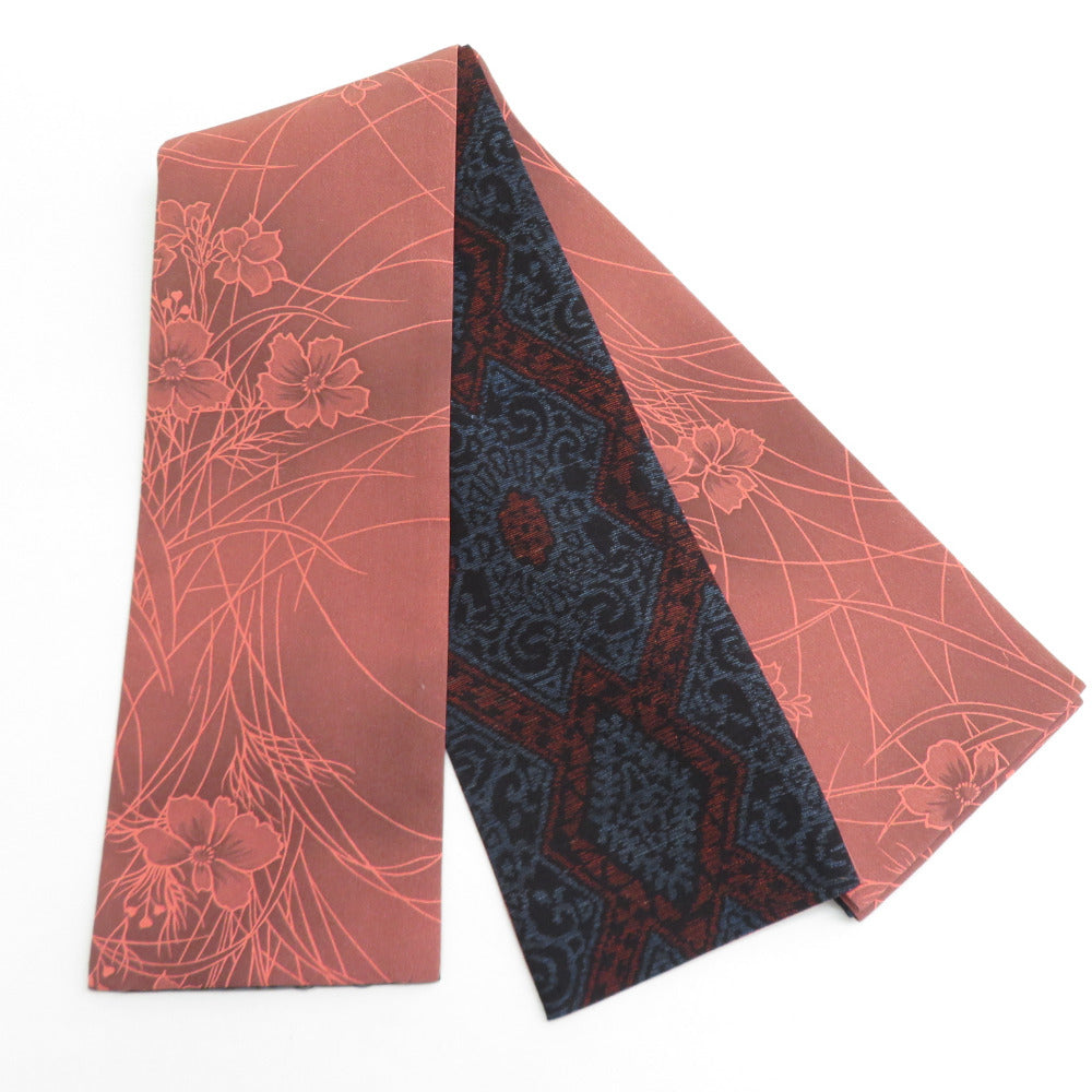 半幅帯 リバーシブル半巾帯 正絹 巾:約15.5cm×長さ:約380cm 紬×小紋