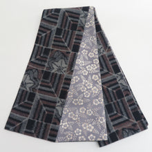 Load image into Gallery viewer, Half -width belt reverseable half width pure silk width: about 16.2cm x length: about 380cm pongee x small crested blue x gray city pine pattern x plum pattern fine band