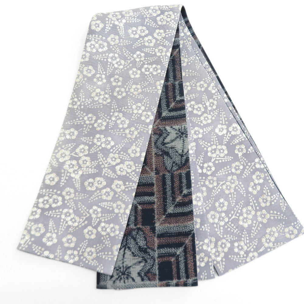 半幅帯 リバーシブル半巾帯 正絹 巾:約15.5×長さ:約382cm 紬×小紋 紺色