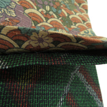 Load image into Gallery viewer, Half -width band reverseable half width pure silk width: about 15cm x length: about 380cm pongee x komon green x red brown cypress pattern x cracked pattern fine zone belt zone