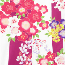 Load image into Gallery viewer, Summer kimono Komon Washable kimono Single garment cherry blossoms white / purple bee collar F size polyester 100 % casual summer