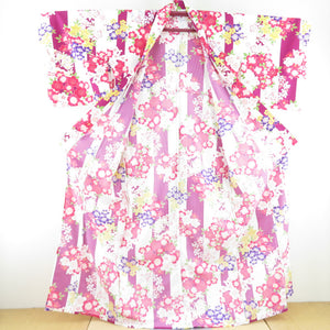 Summer kimono Komon Washable kimono Single garment cherry blossoms white / purple bee collar F size polyester 100 % casual summer