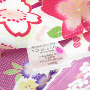 Summer kimono Komon Washable kimono Single garment cherry blossoms white / purple bee collar F size polyester 100 % casual summer