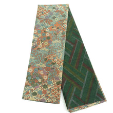 Load image into Gallery viewer, Half -width belt reverseable half width pure silk width: about 16cm x length: about 412cm pongee x small crested green x brown cypress pattern x crack pattern fine zone sash belt sash tailoring length 412cm beautiful goods