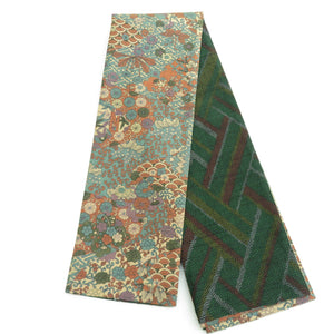 Half -width belt reverseable half width pure silk width: about 16cm x length: about 412cm pongee x small crested green x brown cypress pattern x crack pattern fine zone sash belt sash tailoring length 412cm beautiful goods
