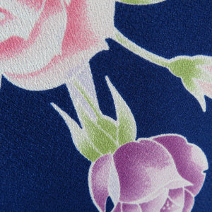 小紋 薔薇柄 洗える着物 ポリエステル Lサイズ 青紫色 袷 広衿 カラー胴裏 仕立て上がり カジュアル 身丈165cm