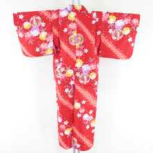Load image into Gallery viewer, Children&#39;s kimono 2 -piece set Haori set for children with a mismulered lined lined red convergine and cherry blossom pattern polyester vermilion