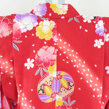 Load image into Gallery viewer, Children&#39;s kimono 2 -piece set Haori set for children with a mismulered lined lined red convergine and cherry blossom pattern polyester vermilion