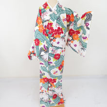 Load image into Gallery viewer, Komon Shochiku Ume pattern Washing Kimono Polyester L size White Lined Lined Collar