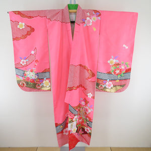 Children's kimono kids girls four girls shocking with lined collar Pink Imperial Point Polyester Shichigosan 130cm Beautiful goods