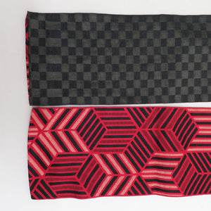 Half -width band reversible half -width belt polyester Ichimatsu pattern x hemp leaf pattern red x black thin belt small bag zone 390cm beautiful goods