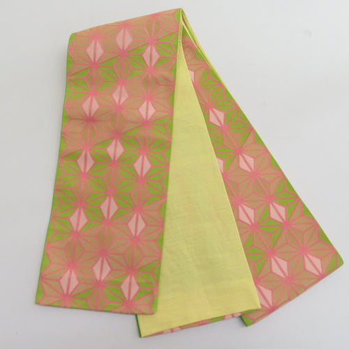 Half -width band reverseable half width belt polyester hemp leaf pattern Yellow green x pink x yellow thin belt small bag zone 385cm beautiful goods