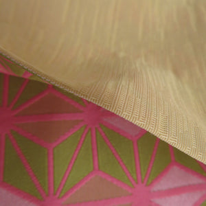 Half -width band reverseable half width belt polyester hemp leaf pattern Yellow green x pink x yellow thin belt small bag zone 385cm beautiful goods