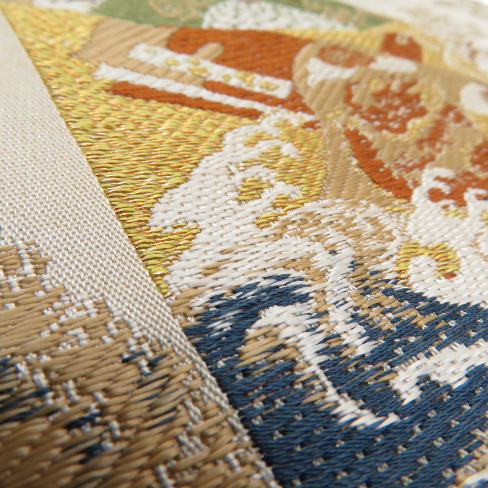 アンティーク帯 菊の花 刺繍 速い 御所車 黄色 AO-3030