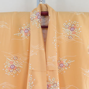 Komon Washable kimono R.Kikuchi whistle with flower pattern yellow x white lined wide collar polyester 100 % casual