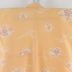 小紋 洗える着物 R.KIKUCHI 笛に花模様 黄色ｘ白色 袷 広衿 ポリエステル100％ カジュアル
