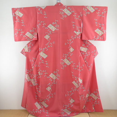 Kimon Washable kimono R.Kikuchi -type pattern Pink x yellow lined wide collar polyester 100 % Casual height 163cm