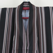 Load image into Gallery viewer, Komon stripes black x brown lined wide collar 100 % Casual L size tailoring kimono 166cm beautiful goods