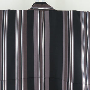 Komon stripes black x brown lined wide collar 100 % Casual L size tailoring kimono 166cm beautiful goods