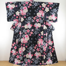 Load image into Gallery viewer, Komon cherry blossoms on cherry blossoms black x pink lined lined wide collar 100 % Casual L size tailoring kimonos 166cm beautiful goods