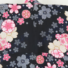 Load image into Gallery viewer, Komon cherry blossoms on cherry blossoms black x pink lined lined wide collar 100 % Casual L size tailoring kimonos 166cm beautiful goods