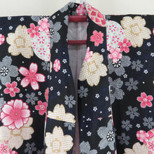 Load image into Gallery viewer, Komon cherry blossoms on cherry blossoms black x pink lined lined wide collar 100 % Casual L size tailoring kimonos 166cm beautiful goods