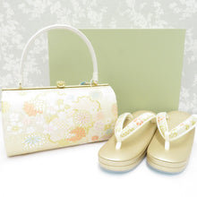 Load image into Gallery viewer, Sandals / Bag Set for Shiraume Making M size Formal Champagne Gold Snow White Flowers 24.0cm in Japan