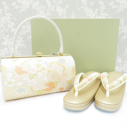 Sandals / Bag Set for Shiraume Making M size Formal Champagne Gold Snow White Flowers 24.0cm in Japan