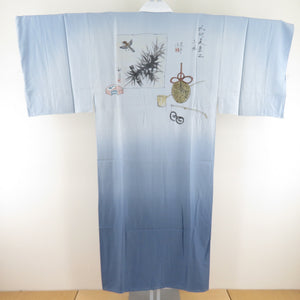 Benzen Pure Silk Men's Color Paper Blue Tears Blue Lined Long Base Casual Men's Kimono Hall 143cm