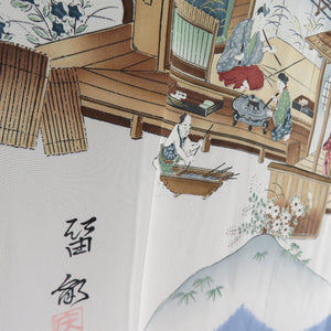 Baldy silk men's aperture Edo landscape sentence blue lined lined long undergarment Casual men's kimono 138cm