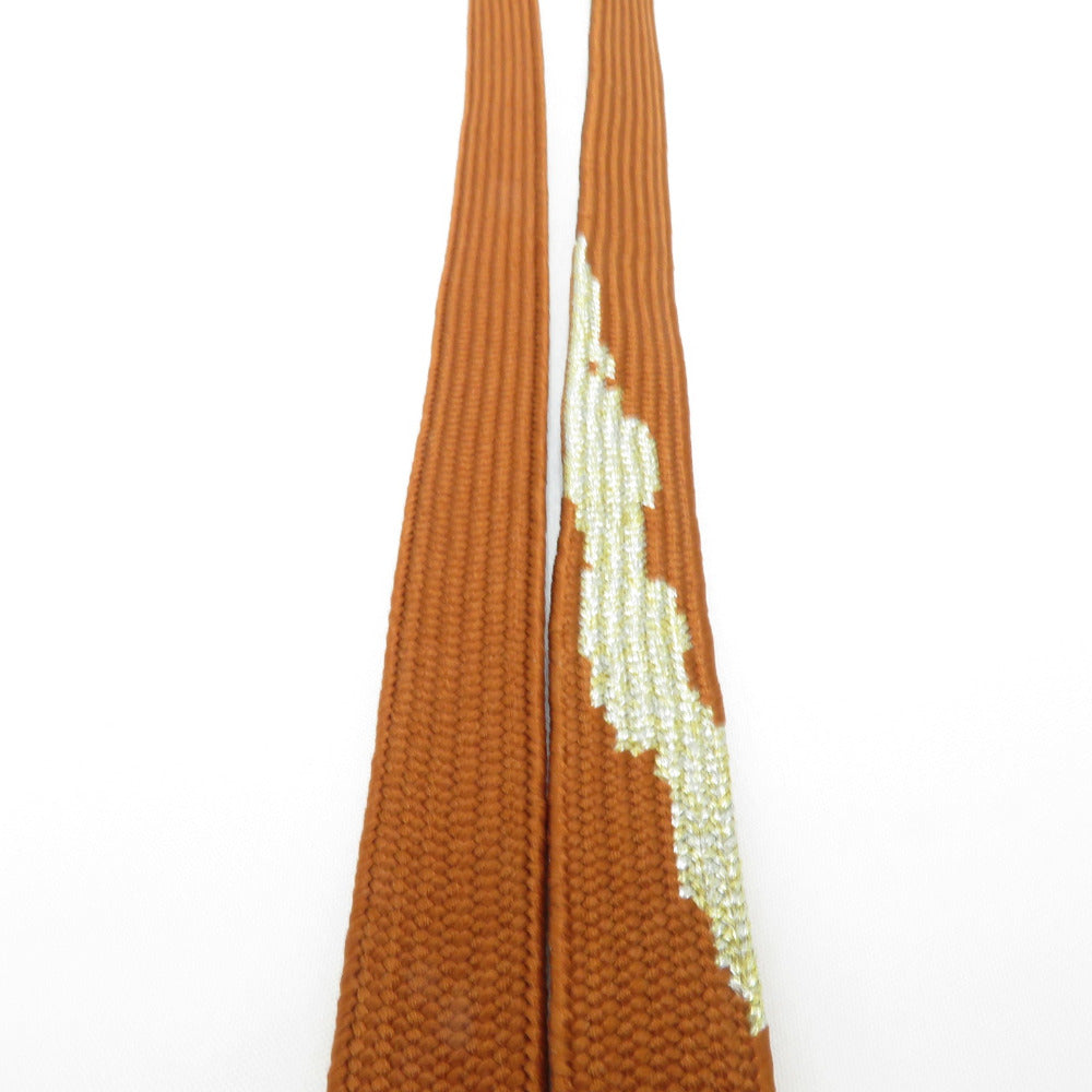 帯締め 平組 絹100% 雀色×ゴールド系 Mサイズ 金属糸使用 帯〆 正絹