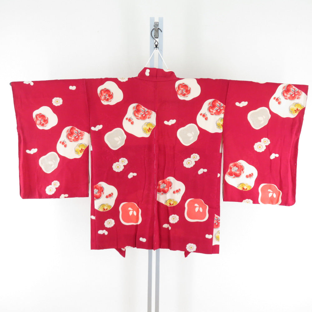 羽織 アンティーク 赤色x白色 梅模様 着物ート 絹 レトロ 大正ロマン