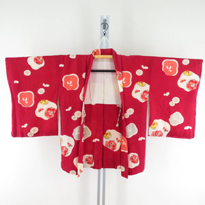 Haori Antique Red x White Plum Pattern Kimono Retro Taisho Romance 76cm