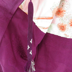 Haori Antique Red Purple Paper on Kikuchi Crest One Crest Kimono Silk Retro Taisho Roman 91cm