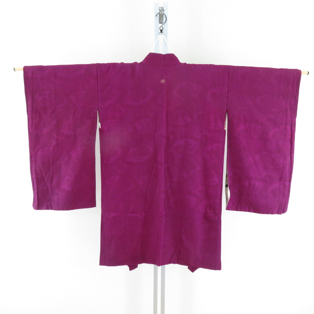 羽織 アンティーク 赤紫色 地紙に菊 地紋様 一つ紋 着物ート 絹 レトロ