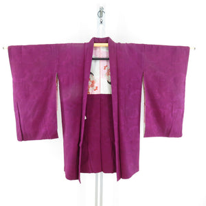 Haori Antique Red Purple Paper on Kikuchi Crest One Crest Kimono Silk Retro Taisho Roman 91cm