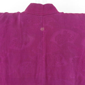 Haori Antique Red Purple Paper on Kikuchi Crest One Crest Kimono Silk Retro Taisho Roman 91cm