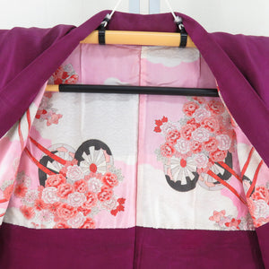 Haori Antique Red Purple Paper on Kikuchi Crest One Crest Kimono Silk Retro Taisho Roman 91cm