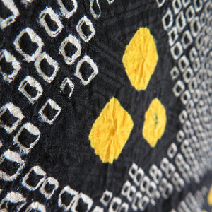 羽織 絞り 波に水玉模様 黒ｘ黄色 正絹 和装コート 身丈76cm 美品