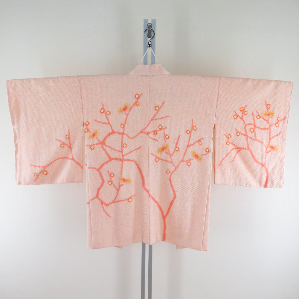 Haori squeezed branch pattern Light wolange x yellow pure silk kimono coat body height 83cm beautiful goods