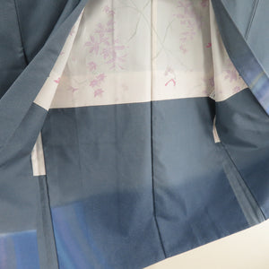 羽織 縞大島紬 長羽織 ぼかし 染め文様 正絹 青灰色 和装コート