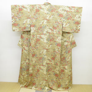 Komon Beige Drum and Flowers (from the shoulder) Approximately 4 shaku 3 inches 4 minutes (165cm) Casual dressing practice wide collar # 1001 used