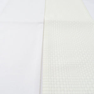 半幅帯 レース帯 Wa de Modern ポリエステル×綿 オフホワイト×白色 格子網レース 浴衣帯 細帯 小袋帯 半巾帯 日本製 仕立て上がり 長さ380cm
