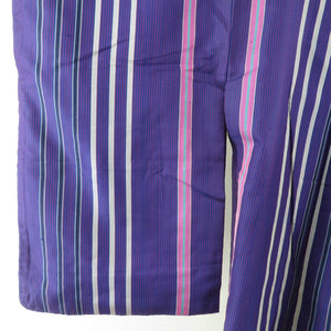 紬 着物 アンティーク 縞文様 袷 バチ衿 正絹 紫色 仕立て上がり着物 レトロ 大正ロマン 身丈145cm