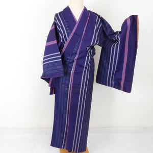 Tsumugi Kimono Antique Striped Pepper Lined Bee Bee Collar Silk Pure Pure Retro Taisho Romance 145cm