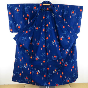 Wool Kimono Ensemble Haori Set Floral Pattern Appearance Blue Loan Point Bachi Casual Casual Kimono Tailor 152cm
