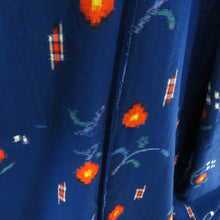 画像をギャラリービューアに読み込む, ウール着物 アンサンブル 羽織セット 花柄 単衣 青色 織文様 バチ衿 カジュアルきもの 仕立て上がり 身丈152cm