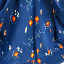 画像をギャラリービューアに読み込む, ウール着物 アンサンブル 羽織セット 花柄 単衣 青色 織文様 バチ衿 カジュアルきもの 仕立て上がり 身丈152cm