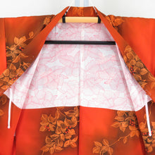 画像をギャラリービューアに読み込む, 羽織 羽織セット 3点セット 絹 植物模様 格好模様 風景模様 オレンジ色ｘピンク色ｘグレーグリーン色 和装コート カジュアル