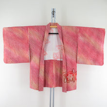 Load image into Gallery viewer, Haori squeezed red x yellow x brown flower pattern pure silk kimono coat 78cm